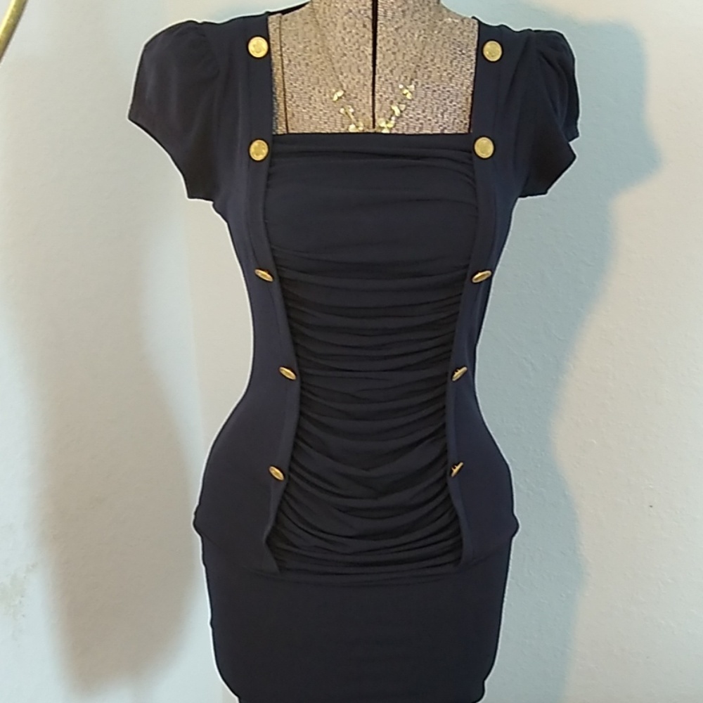Allen B Navy Rouched Sailor Dress
